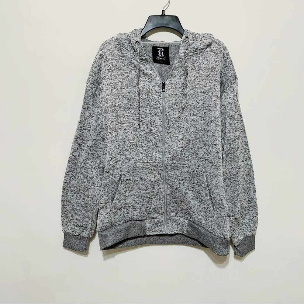 R Brand Mens Zip Up Hoodie Grey Size Large